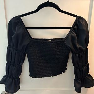 Free People smocked crop top with puffy sleeves. Size XS